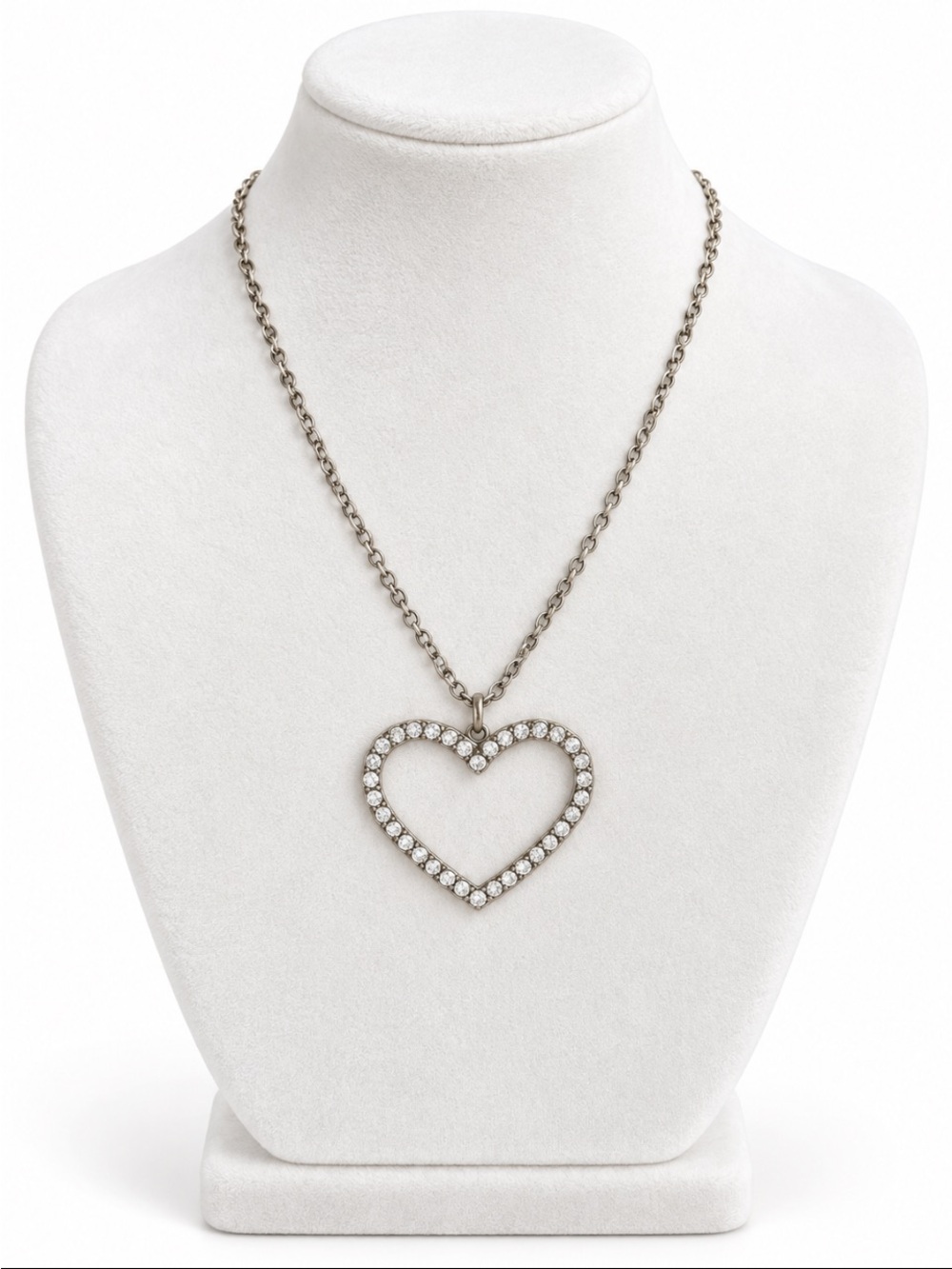 Crystal Heart Pendant Necklace - Silver Tone